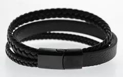 Pulsera negra cuero y acero quirúrgico Mod 01 en internet