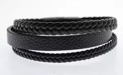 Pulsera negra cuero y acero quirúrgico Mod 01 - comprar online