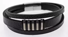 Pulsera negra cuero y acero quirúrgico Mod 21