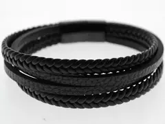 Pulsera negra cuero y acero quirúrgico Mod 34 - comprar online