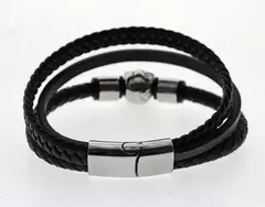 Pulsera negra cuero y acero quirúrgico Mod 56 en internet