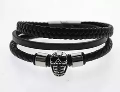 Pulsera negra cuero y acero quirúrgico Mod 56 - comprar online