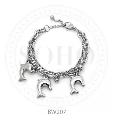 Pulsera de acero con dijes Delfines (D9*1500)