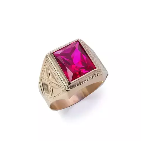 Anillo de Oro 18K de Hombre con Piedra Cuadrada y grabado a los costados