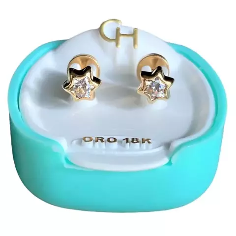 Aros Abridores Oro 18k Marca Ch, Estrella chica con cubic