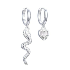 Aros Plata 925, Huggies de Serpiente y Corazón con cubic 12mm - 3,60g - comprar online
