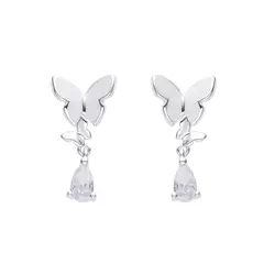 Aros de Plata 925, colgantes Mariposas con esmalte y cubic