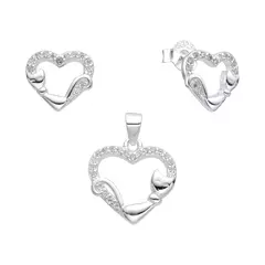 Dije y aros Plata 925con cubics, corazón con gatito - 2,70g - comprar online