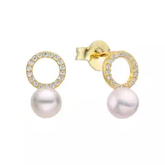 Aros Plata 925, Enchapados en Oro amarillo, con perla y cubics - 1,40g