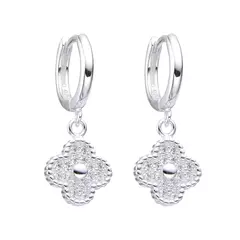 Aros Plata 925 con cubics, argollas con dije flor - 3,60g