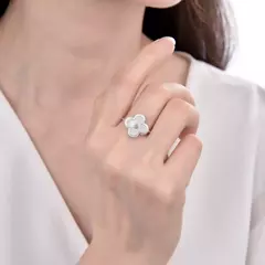 Anillo Plata 925 Flor con esmalte y cubic - 2,20g - Joyería Valentino di Sassari