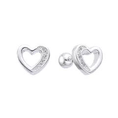 Aros de Plata 925, corazones con cubics, tuerca a rosca - 2,20g