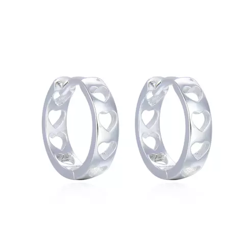 Aros Huggies de Plata 925 Corazones calados 14mm 2.80g