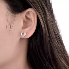Aros de Plata 925, corazones con cubics, tuerca a rosca - 2,20g - comprar online