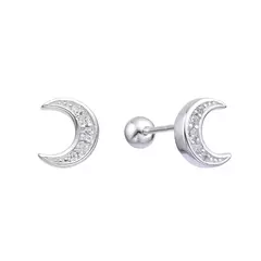 Aros de Plata 925, lunas con cubics, tuerca a rosca - 2,20g - comprar online
