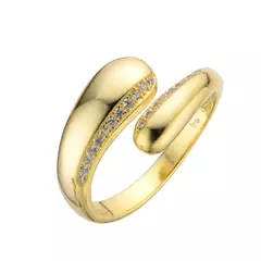 Anillos Plata 925, Enchapado en Oro, Ajustable Inflado con Cubics - 3,60g
