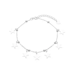 Pulsera de Plata 925, Cadena Forzatina con Bolitas 3mm y dijes estrellas 2.60g