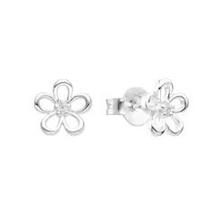 Aros Plata 925, flor con cubic - 1g