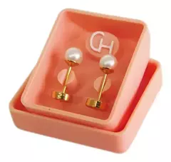 Aros Abridores con Perno de Oro 18k Marca CH, Perlitas 4mm