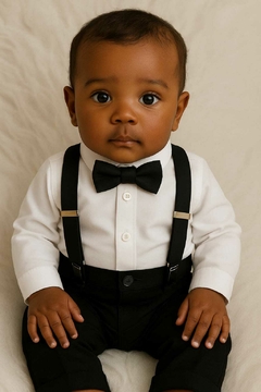 Conjunto body social manga longa suspensório festa social Batizado para bebê menino P, M e G