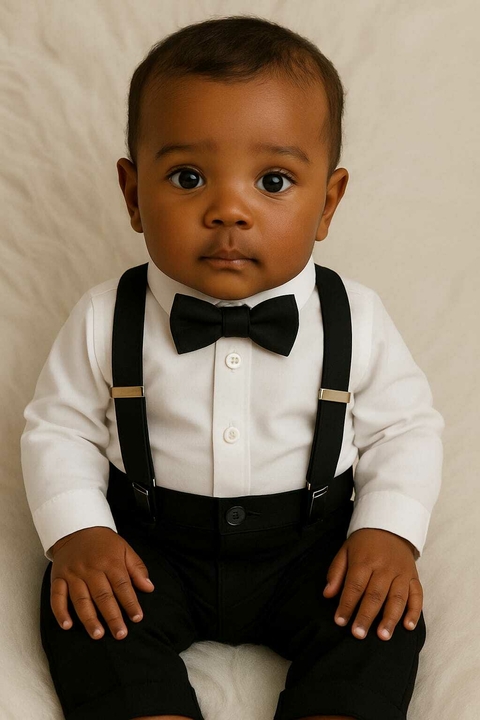 Conjunto body social manga longa suspensório festa social Batizado para bebê menino P, M e G