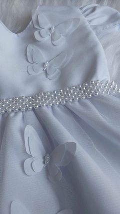 Vestido Infantil Branco com Borboletas – Luxo para Batizado, Casamento e Festa - RANNA BEBÊ