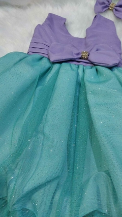 Imagem do Vestido Infantil Luxo Lilás e Verde Água com Laço Princesa Ariel – Do Tamanho 1 ao 4 anos