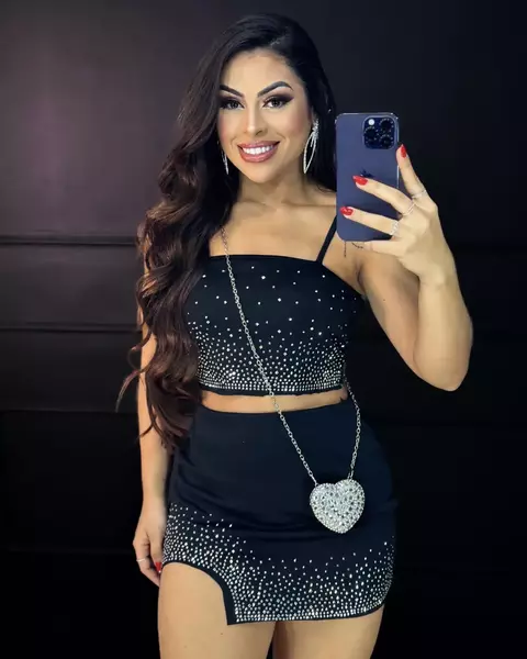 Conjunto Feminino Top E Saia Com Pedraria Sevilha