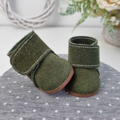 Botinha Cano Alto 5cm - Verde Musgo Camurça