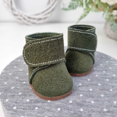 Botinha Cano Alto 5cm - Verde Musgo Camurça - comprar online