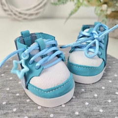 Tênis Couro 5cm - Azul Tifany com Branco - comprar online