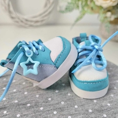 Tênis Couro 5cm - Azul Tifany com Branco na internet