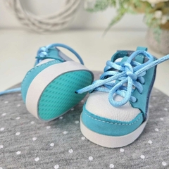 Tênis Couro 5cm - Azul Tifany com Branco - FLAVIA AFFONSO