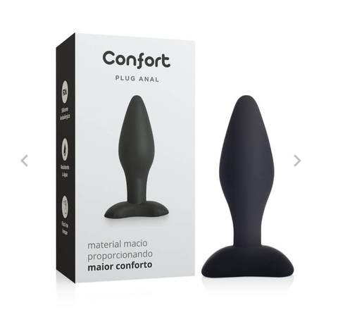 Plug Anal em Silicone Confort Pequeno Preto - 8,8 cm x 2,5 cm