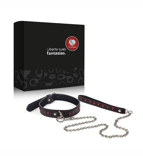 Coleira em Couro e Guia Heart