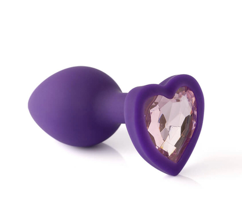 Plug Anal em Silicone Go Play Ben Lilás Com Pedra AZUL - 7,5 cm x 3 cm