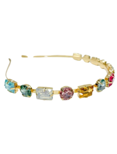 Tiara com Pedras Coloridas Dourada