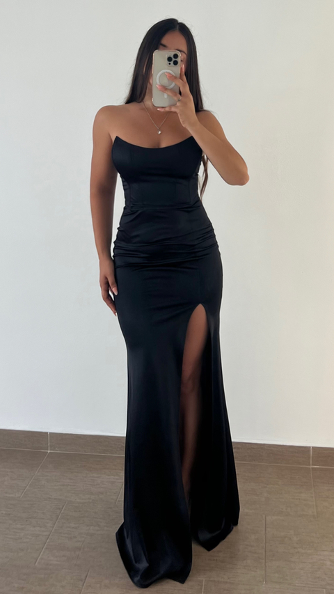 VESTIDO CORSET SATÉN BLACK