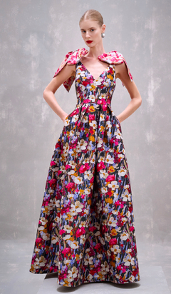 Vestido pregas jaquard