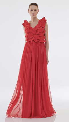 Vestido corpo folhas vermelho