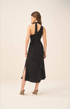 Vestido crepe fenda plissado preto - comprar online