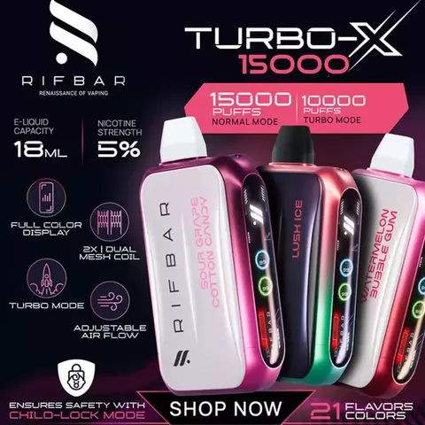 Vaporizador Rifbar Turbo-X 15000 puff