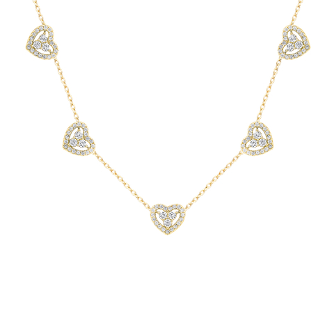Corrente com cinco corações em zirconias releitura - Prata925 com banho de ouro