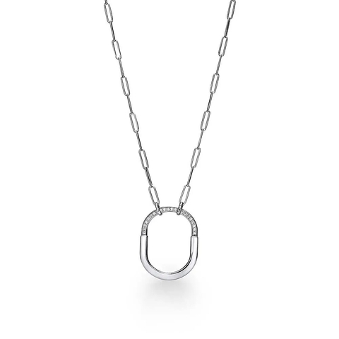 Corrente elos com pingente releitura com detalhe em zircônia- Prata925