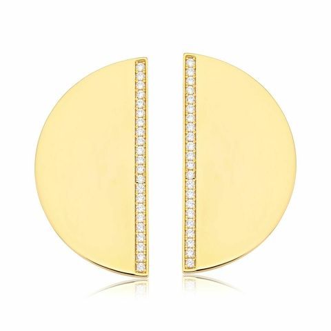 Brinco moderno meia lua com detalhes em zircônias - dourado
