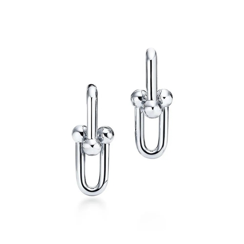 Brinco elos duplo liso U prata 925 com banho de ródio - comprar online