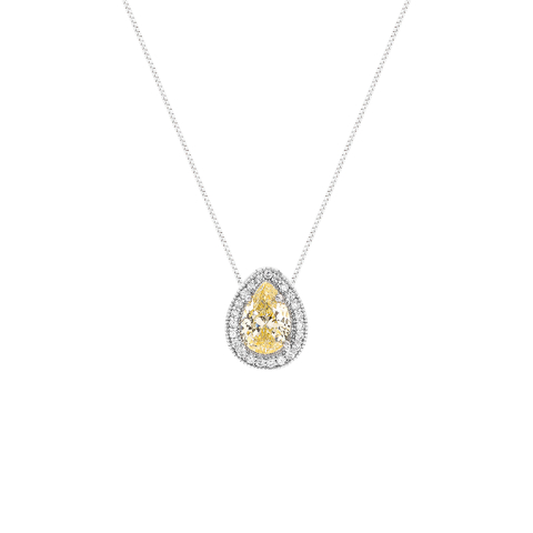 Corrente com pingente gota cravejado zircônias com yellow fancy no centro Prata925