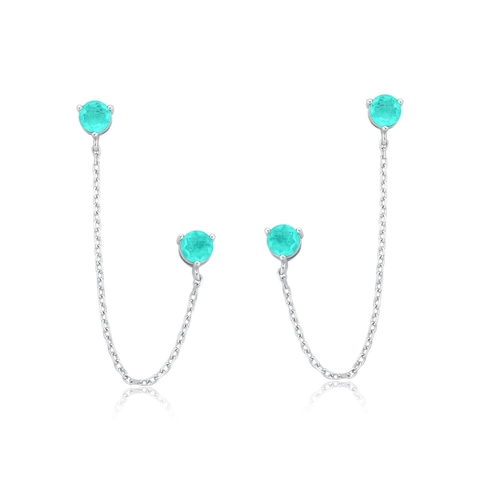 Brinco Esmeralda colombiana duplo com corrente - prata925 - comprar online