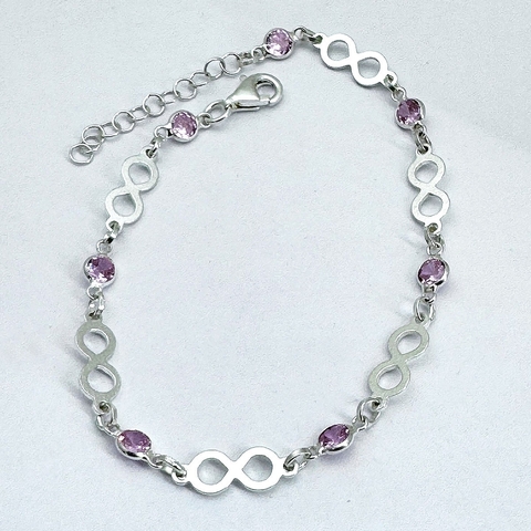 Pulsera Plata 925 Infinito y Zircon Rosa