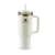Copo térmico Stanley Quencher 2.0 na cor creme com alça, tampa transparente e canudo